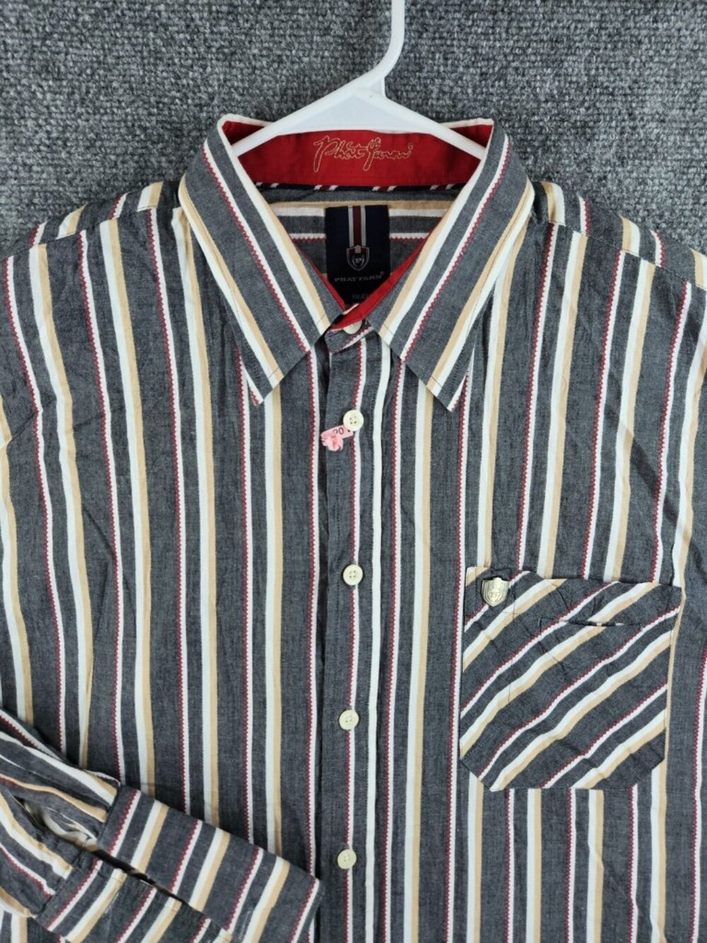 Phat Farm Men Long Sleeve Button Up Shirt Striped Western 2XL Gray Colorful